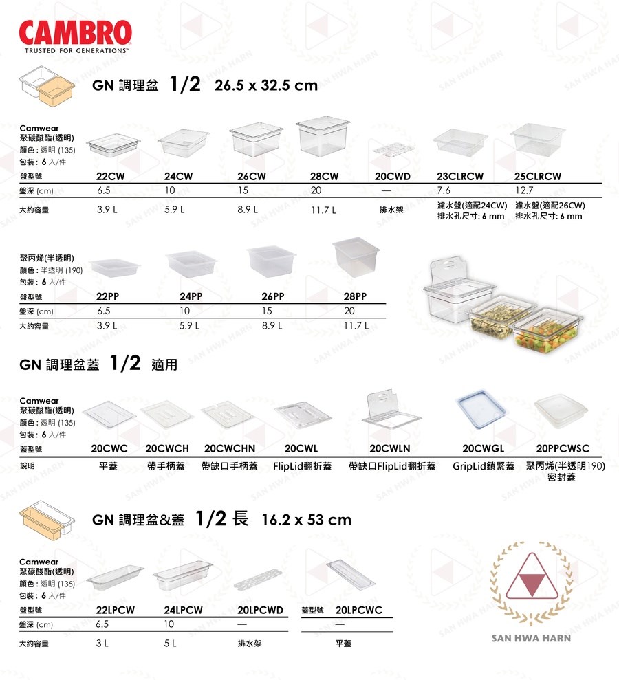 CAMBRO GN1/2和1/2長調理盆含蓋保鮮盒